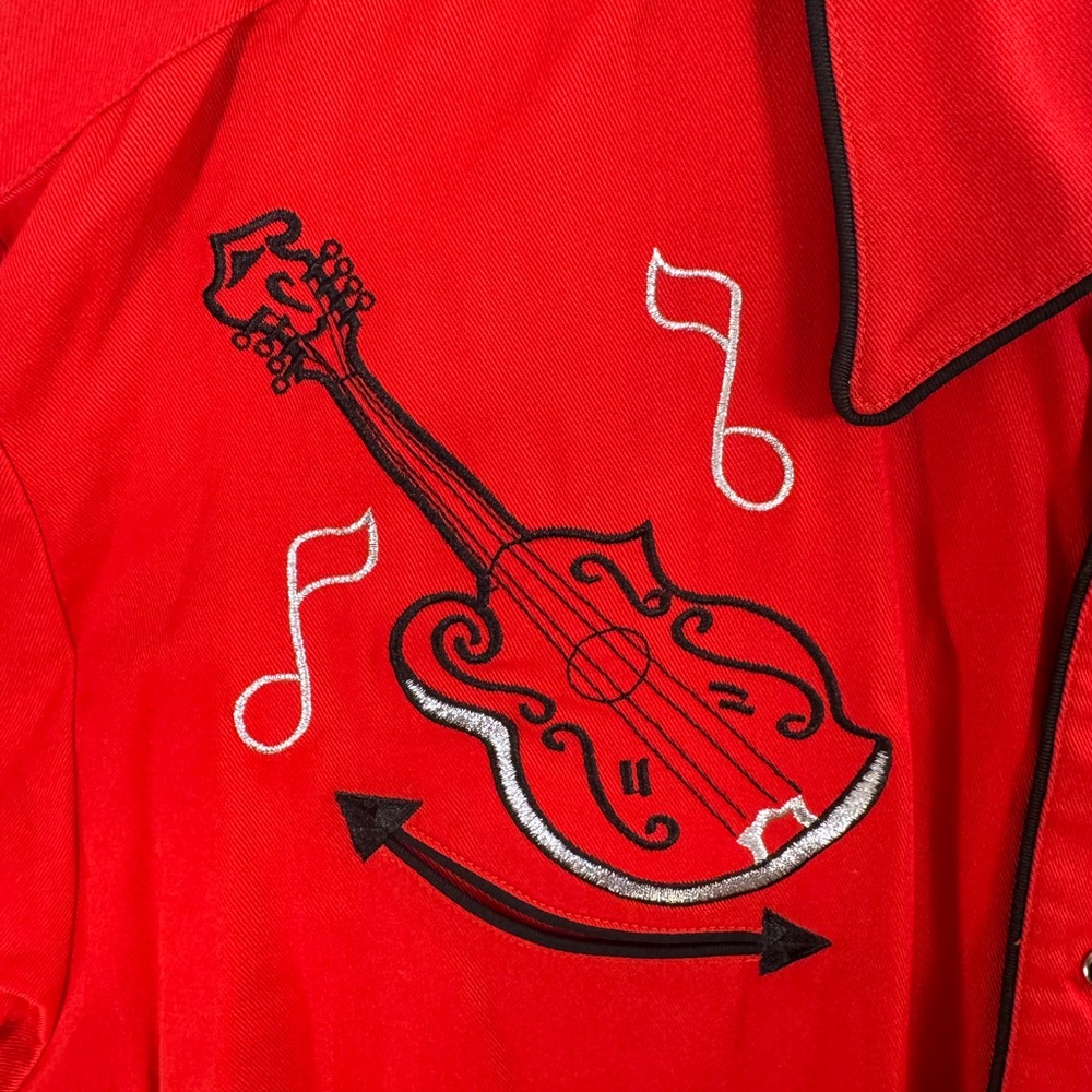 Men’s Vintage Roper Red Pearl Snap Mandolin Embroidered Button Down 2XL - Picture 4 of 13
